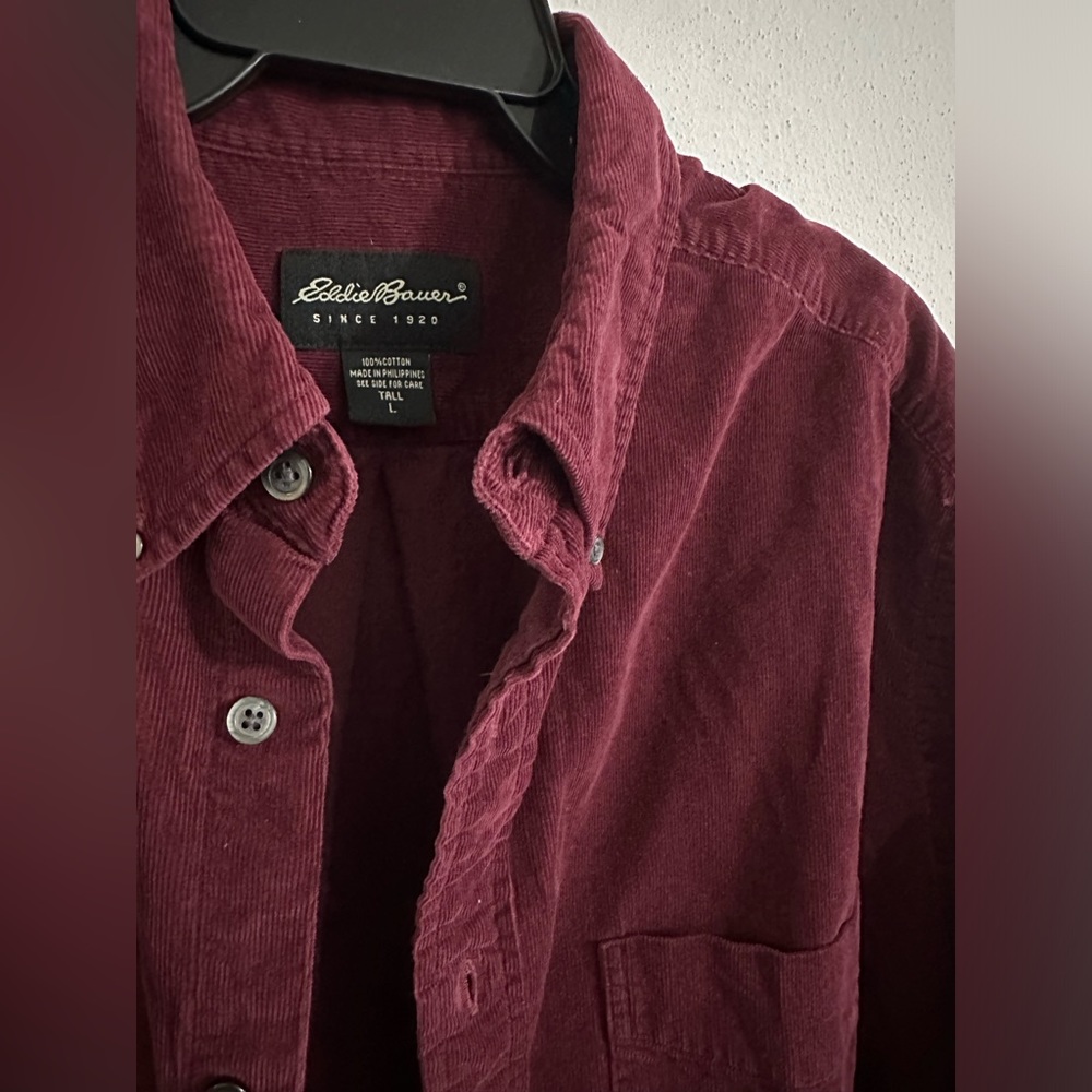 Eddie Bauer Burgundy Corduroy Button Down Shirt - Picture 2 of 4